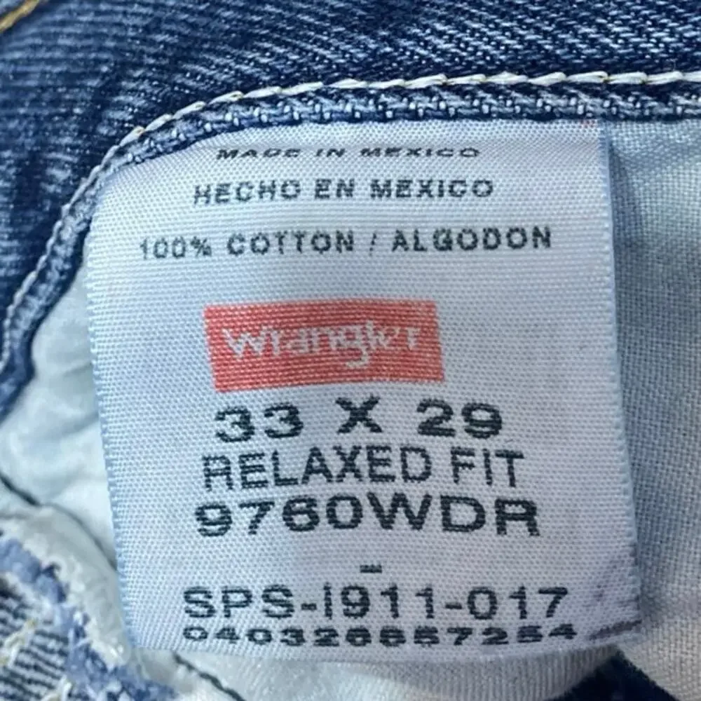 Wrangler Men's Blue Straight Leg Relaxed Fit High Waist Denim Jeans Pants Sz 33